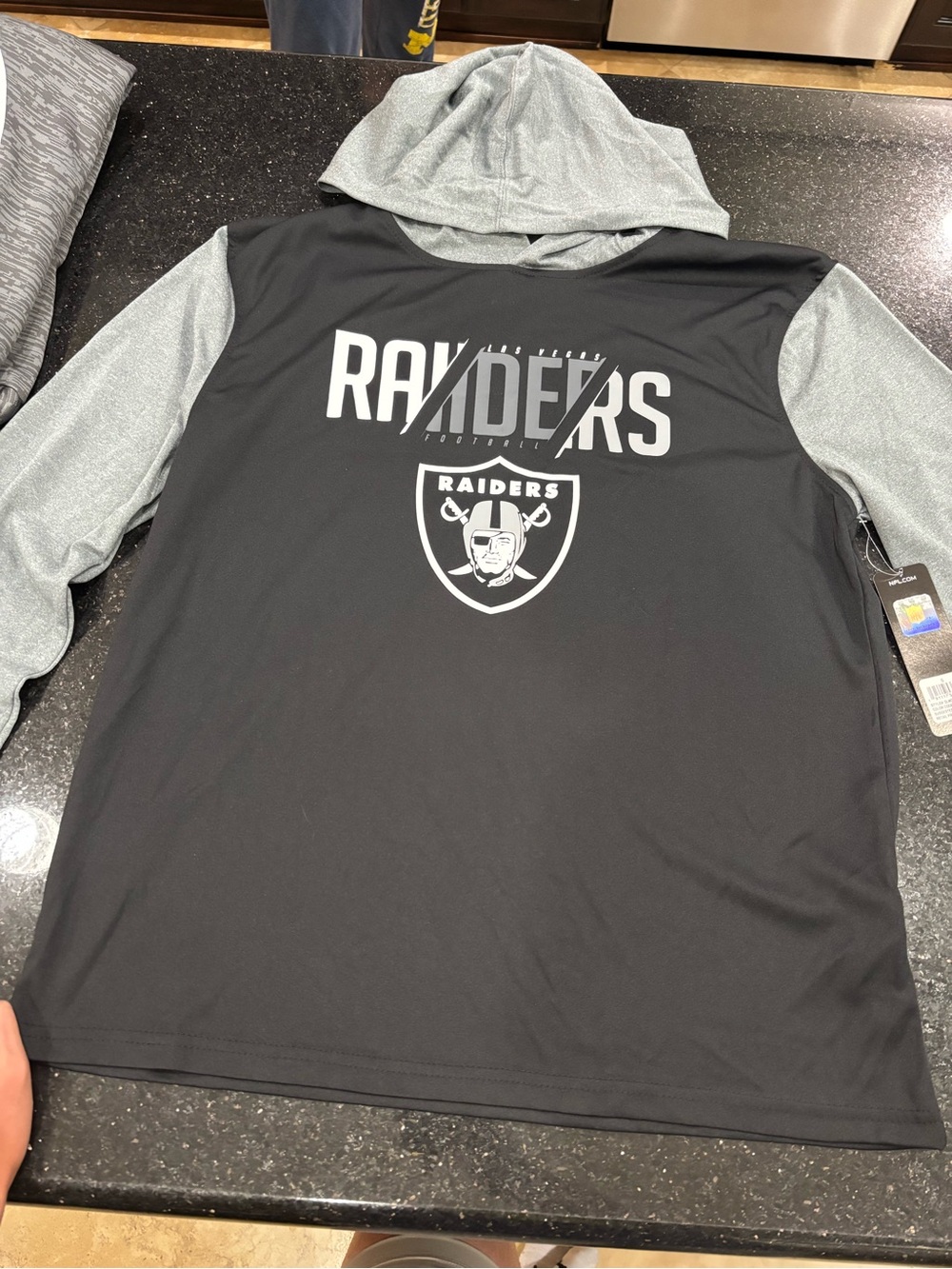 NFL Black & Gray Hooded Dri Fit Tee with Team Tag Brand New Small